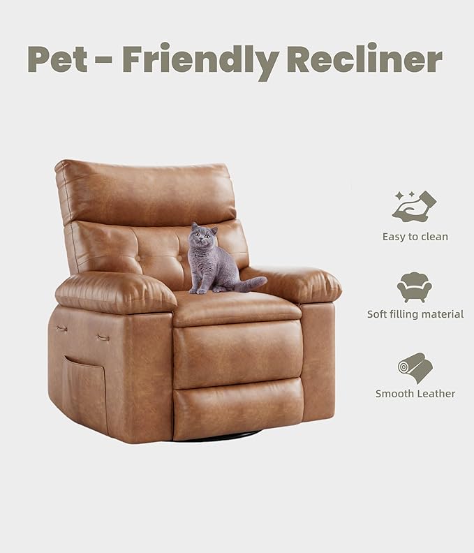 GarveeHome Oversized Wide Recliner Chair - Heat and Massage, PU Leather Extra Wide Manual Recliner for Adults, Large Lazy Chair with 1.5X Sponge Comfort Arm and Back for Living Room, Bedroom