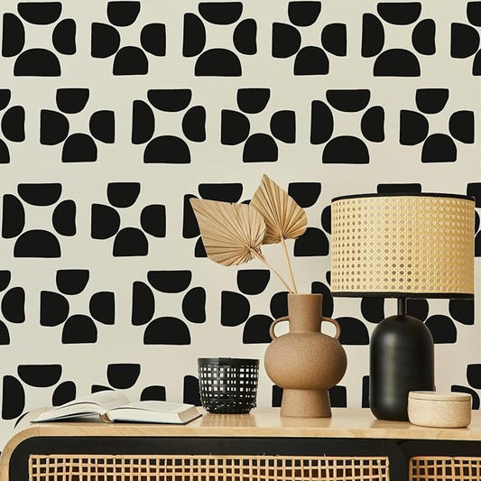 Geometric Wall Decals Vinyl Black Wall Stickers Abstract Art Sticker Modern Stickers Irregular Half Circle Arch Decal Peel and Stick Boho Black Wall Decals for Bedroom Living Room Decor