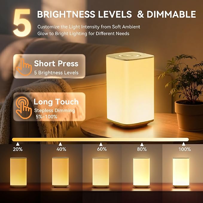 Auxmir Nursery Night Light for Kids, Touch Dimmable Night Lamp with 256 RGB Color Changing for Baby Adult, Breastfeeding, Sleep Aid, 4000mAh Rechargeable Bedside Table Lamp with Timer, Soft Eye Caring