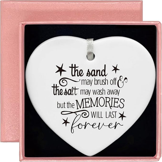 Heart Shaped Christmas Ornament-Beach Life Theme Friendship Memory Gift-The Sand May Brush Off BFF Appreciation Present for Best Friends Ceramic Keepsake with Gift Box