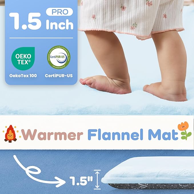 1.5" Super Thick Baby Play Mat for Floor, 79x118 Pro Soft Flannel Foam Mats for Toddler Infant Kids Crawling for Nursery Rug Playroom Living Room Waterproof Easy Care Non-Slip (Baby Blue)