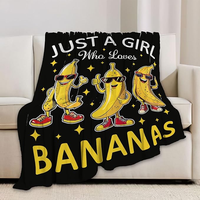 Banana Blanket Just A Girl Who Loves Bananas Throw Blanket Flannel Stuff Merch Cozy Decor Fleece Plush Fuzzy Warm Soft Lightweight Bedding Gifts for Women Men Girl Boy Couch 60"X50"