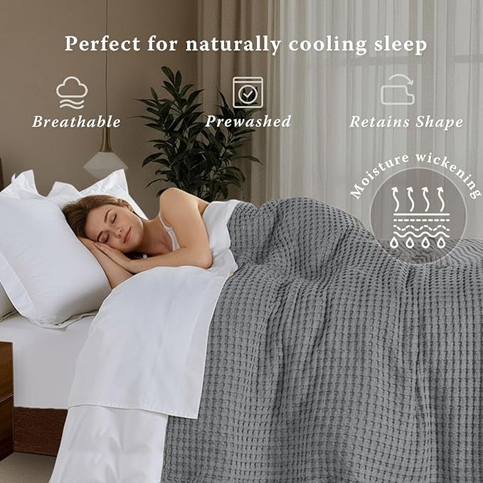 Threadmill Cooling Blanket Twin Size Waffle Weave| Breathable, Lightweight & Ultra-Soft | Made from Rayon Derived from Bamboo | Waffle Throw for Couch and Sofa | 68 x 92 Inches | Scottish Grey