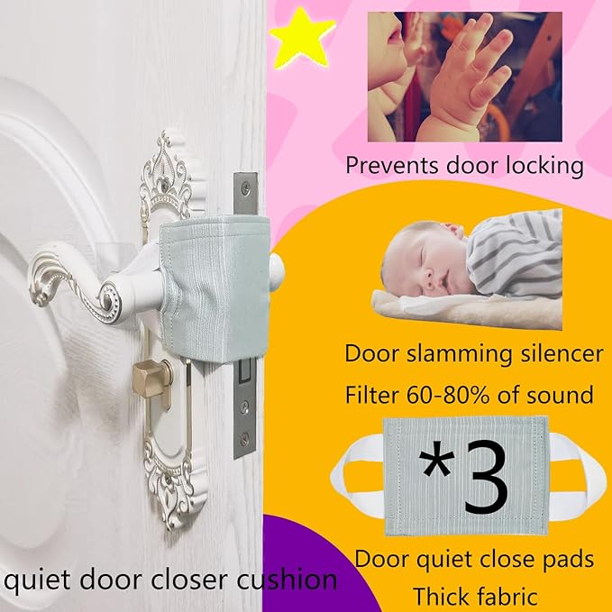 Door Latch Silencer, Quiet Door Closer Cushion, Padded Door Latch Cover for Nursery, Baby, Noise Reduced Prevent from Locking for Toddler Safety, 4.1 x 3.1 inch, Natural Teal, Pack-3