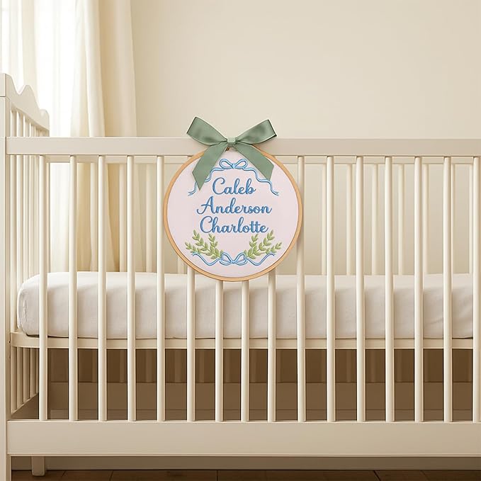Personalized Baby Name Sign Welcome Baby Announcement Sign Newborn Baby Embroidery Hoop with Bows Baby Hospital Name Sign Custom Infant Baby Name Baby Shower Gifts (13)