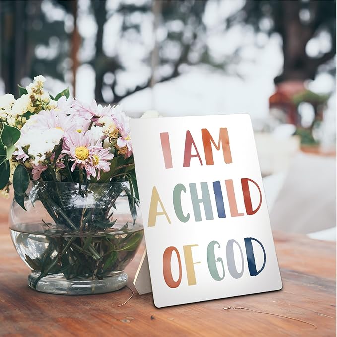 Baby Girls Boys Nursery Decor - Boho I Am a Child of God Christian Wooden Stand Sign, Nursery Decor, 5x7 Inch