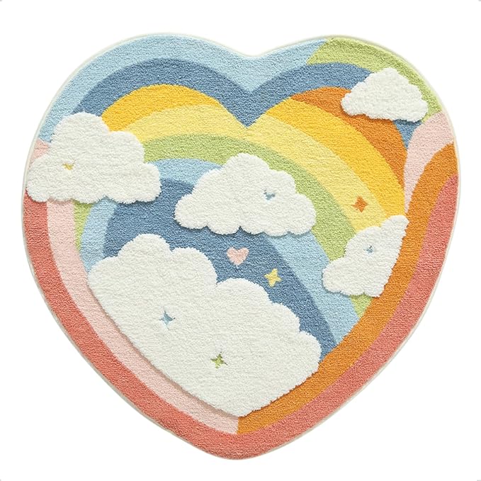 Cute Area Rug, Funny Love Rainbow Area Mats, Shaggy High Pile Non Slip Soft Absorbent Machine Washable Mat, Bedroom Bedside Bathroom Kids Gaming Nursery Room Rugs Home Decor Rug (Rainbow, 40" x 40")