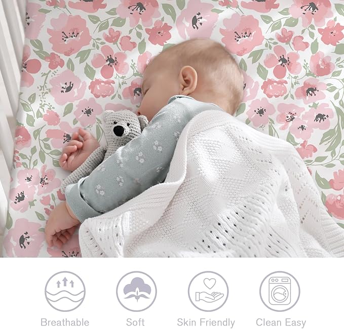 Little Grape Land Crib Sheets 4 Pack for Boys and Girls, Baby Neutral Crib Fitted Sheets for Standard Crib & Toddler Mattress, Super Soft Breathable Fitted Crib Sheet Set, Daliah & Unicorn