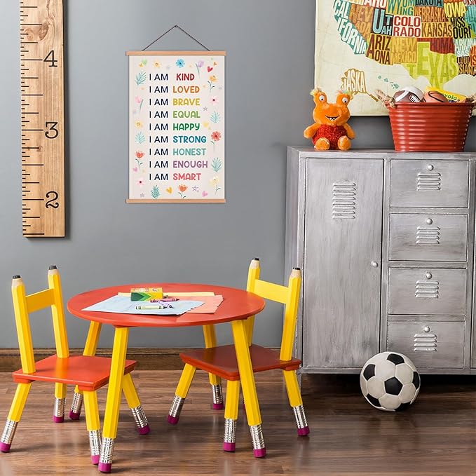KAIRNE Positive Affirmations Wall Decor For Kids,I am Kind Smart Poster Hanger Frame, Boho Flowers Girly Poster,Rainbow Wall Art Hanging Inspirational Banner Decor for Classroom Nursery Playroom