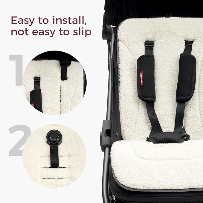 Momcozy Reversible Stroller Cushion | Universal Breathable Stroller Liner | Winter Warm Car Seat Liners | Crib Carriage Cushion Pad | Plush for Winter Use ＆Soft Fabric for All-Season Comfort