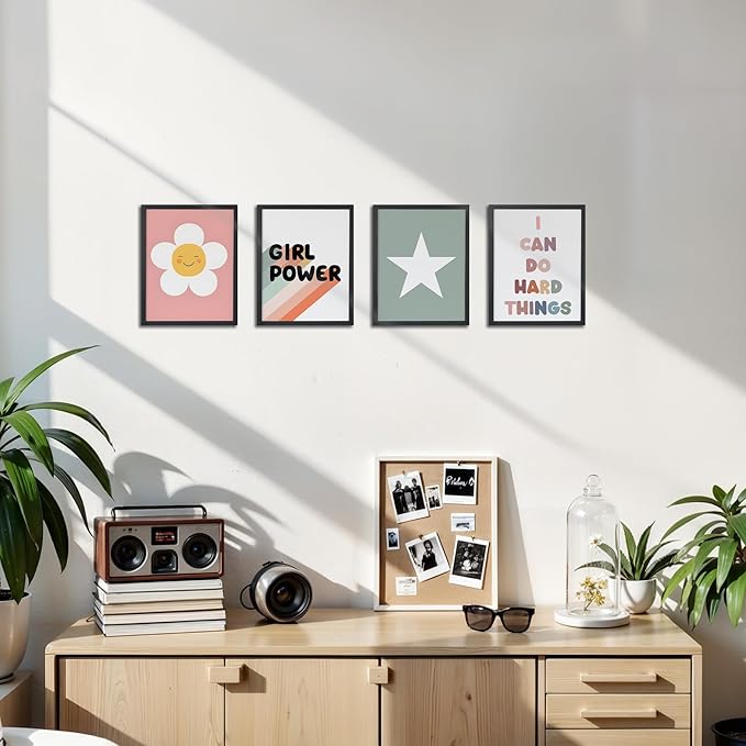 OFJE Kids Positive Affirmations Star Wall Art Prints Set of 4, Inspirational Posters for Girls Playroom Bedroom Kids Room Classroom Nursery Decor, 8x10 Unframed