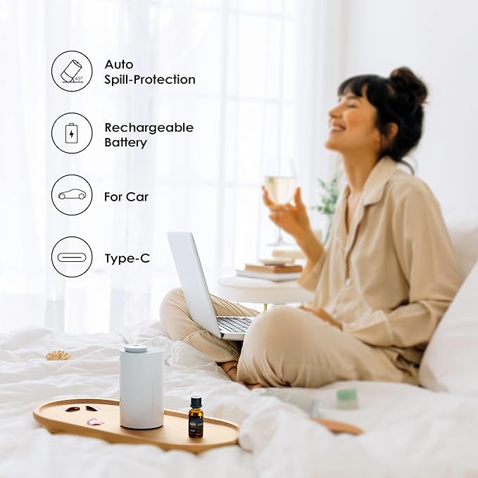 Airversa Waterless Diffuser for Essential Oil, Car Diffsuer, Battery Operated Nebulizer, 0.7 Fl Oz/ 20mL, Mini Scent Air Machine, 3 Timers & 3 Mist Levels for Home, Room, Car, Office - AN6 Cold Gray