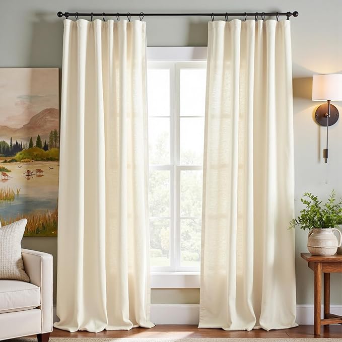 jinchan Linen Blend Curtains 96 inch Length 2 Panels for Bedroom Living Room, Floor to Ceiling 50 inch Wide Farmhouse Drapes with Rod Pocket Back Tab(50W x 96L, Ivory)