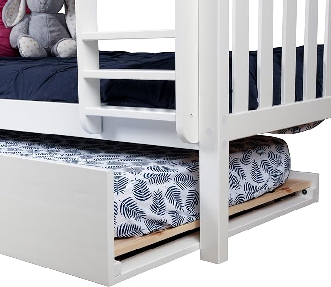 Max & Lily Bunk Bed, Full-Over-Full Wood Bed Frame For Kids With Trundle, White
