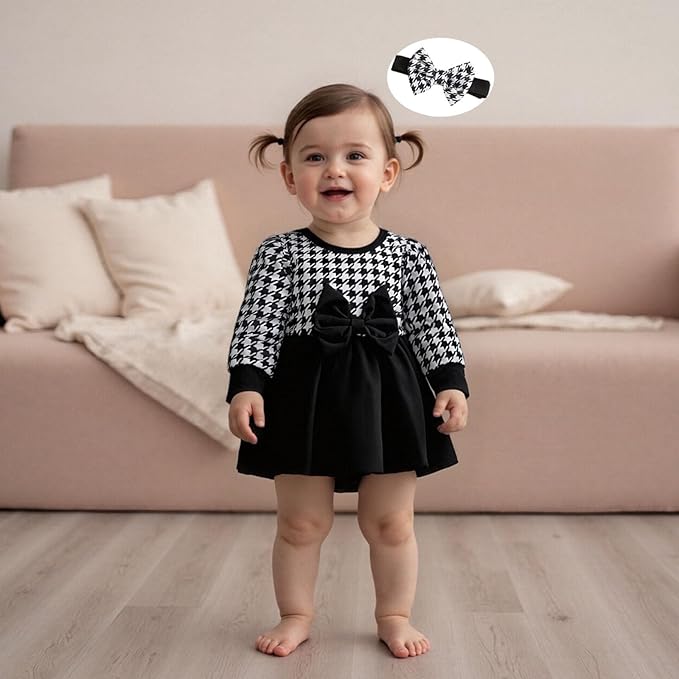 Giraropa Baby Girl Fall Winter Clothes Long Sleeve Romper Dress + Socks + Headband Newborn Infant Cute Casual Outfits