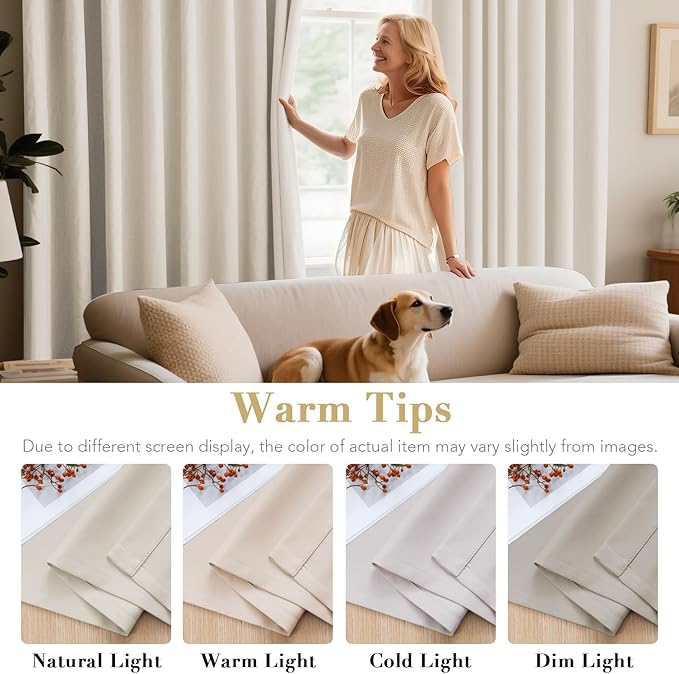 H.VERSAILTEX Blackout Curtains 84 inches Long for Living Room Thermal Insulated Room Darkening Window Treatment Panels Drapes Light Reducing Curtains for Bedroom, 2 Panels, 52" W x 84" L, Natural