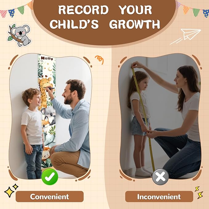 Personalized Name Kids Height Wall Chart,Animals Canvas Height Chart for Kids, Growth Chart for Wall Baby Room Nursery,Toddler Height Wall Chart Hanging Rulers for Children Bedroom Playroom Wall Decor