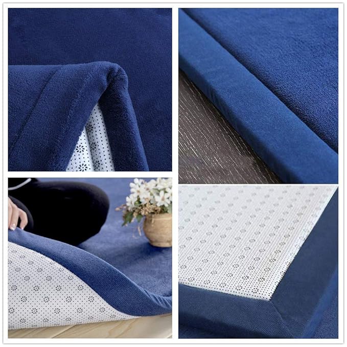 Loartee Nursery Rug Coral Velvet Crawling Rugs Area Rugs Play Mat(6'8"x 6'8", Dark Blue) for Toddler Children Play Mat Yoga Mat Exercise Pads Carpet