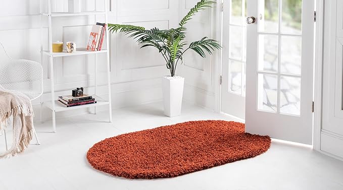 Unique Loom Solid Shag Collection Area Rug (3' 3" x 5' 3" Oval, Terracotta)