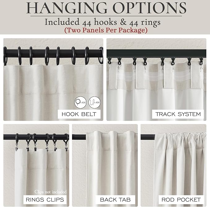 Birch Blackout Curtains 60 Inches Extra Wide Cute Linen 90 Inch Length for Nursery,Boho Pleated Bedroom Cream Beige Large Window Thermal Heavy Drapes for Winter Energy Efficient (60"W x 90"L 2 Panels)