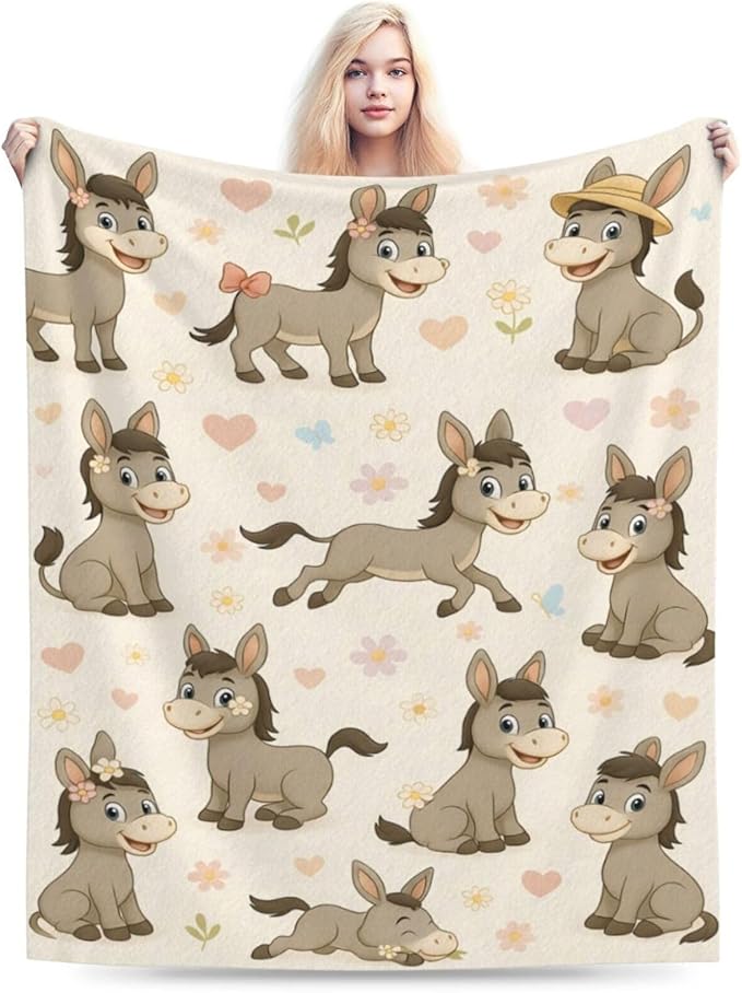 Cute Donkey Throw Blanket Funny Animal Donkey Blanket Soft Cozy Fleece Fuzzy Plush Warm Stuff Bedding Nursery Toddler Baby Blankets Gifts for Boys Girls Kids Adult Men Women 60"X80"