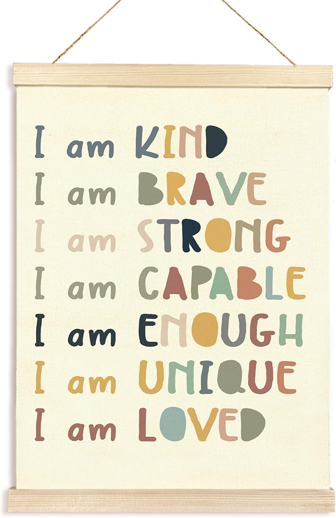 Hiuwevt Boho Classroom Wall Art, Boho I Am Kind Inspirational Poster Hanger Frame, Positive Affirmations Wall Art Home Decor for Kids Toddler Boys Girls Room Bedroom Nursery Playroom Classroom, 12x16 Inch