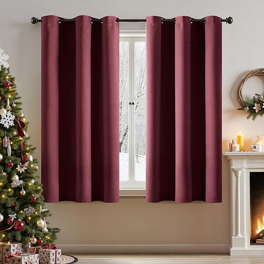 MIULEE Burgundy Red Blackout Curtains for Bedroom Living Room 63 Inches Long 2 Panels, Thermal Insulated Room Darkening Drapes Solid Grommet Top Noise Reduction Christmas Window Treatments 40x63 Inch