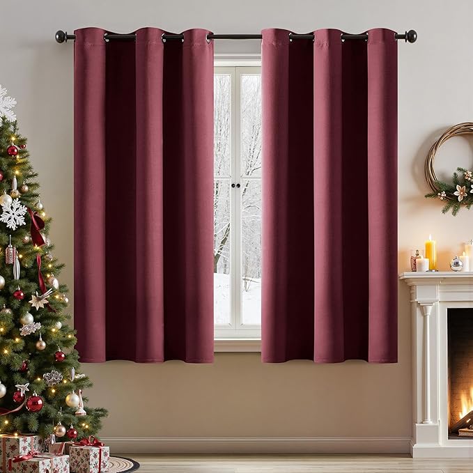 MIULEE Burgundy Red Blackout Curtains - Thermal Insulated Bedroom Curtains Room Darkening Drapes for Living Room Kitchen Christmas Grommet Top Window Treatment, 40 x 45 Inches Long, 2 Panels