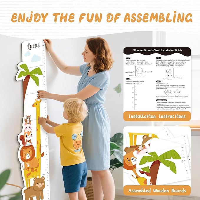 Personalized Name Growth Chart for Kids, Zoo Kids Growth & Measuring Chart in Inches, Fun & Stylish Height Tracker for Children, Growth Ruler