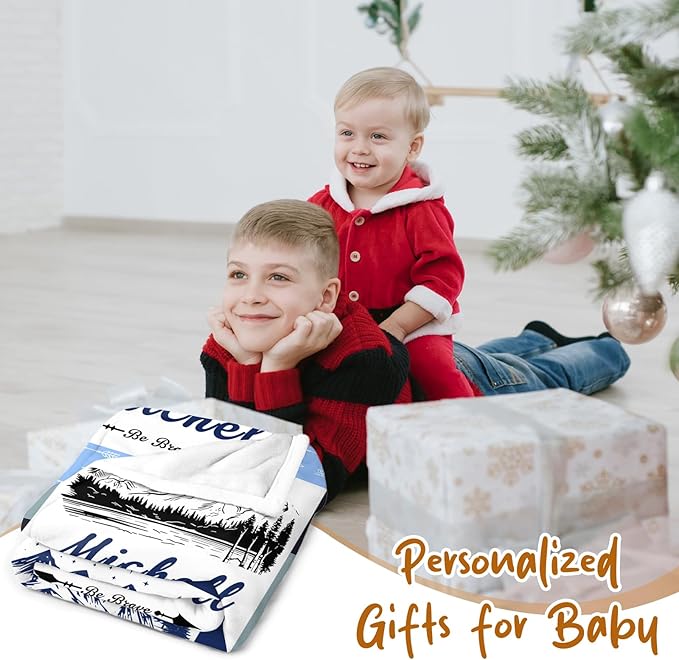Personalized Baby Blanket with Name, Custom Name Blanket for Kids Soft Flanne Blankets in Easter Personalized Baby Gifts for Infant Newborn Shower (Mountain)