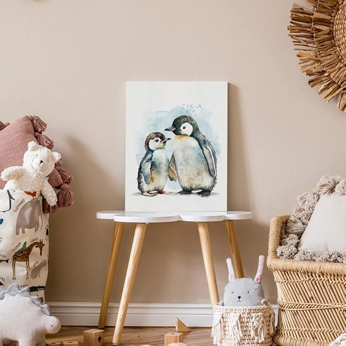Baby Penguin Kids Boys Bathroom Wall Art Room Decor, Black and White Animal Penguin Pictures Wall Decor for Kids Baby Girls Boys Room Bathroom Bedroom Nursery,11x14 Inch Two