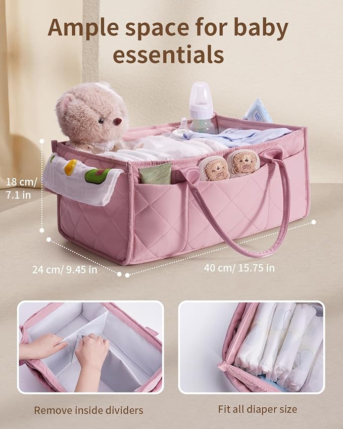 CEI-CEI Baby Diaper Caddy Organizer with Handle, Large Portable Nursery Storage Basket for Newborn Essentials, Changing Table and Car Organizer, Gift for Baby Shower