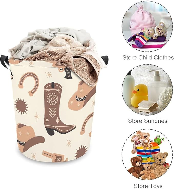 Boho Cowboy Boots Laundry Basket Western Laundry Hamper Clothes Toy Storage Bin Cowboy Decor