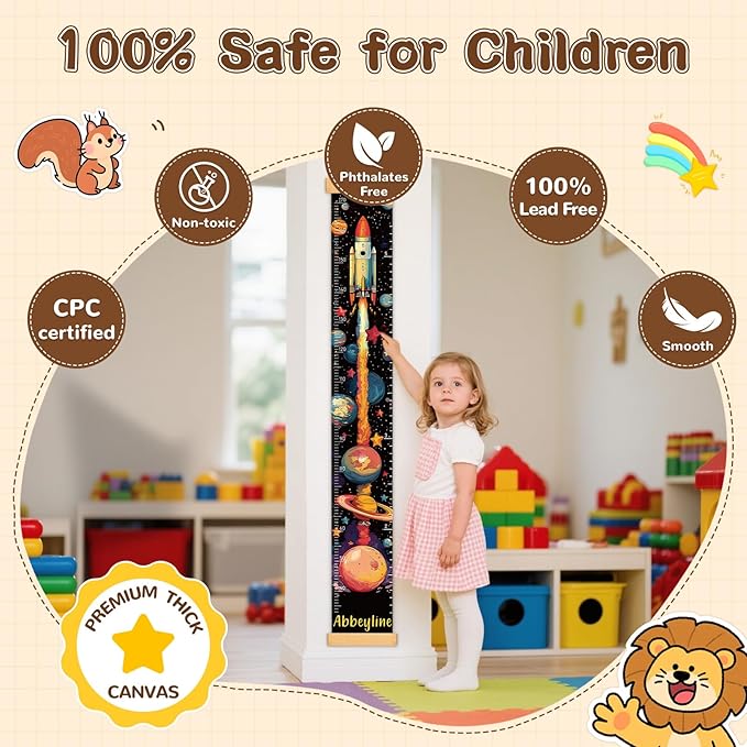 Personalized Name Space Rocket Height Chart for Kids, No-Drill Growth Chart for Wall, Hangable and Removable Growth Chart Ruler, Kids Room Decor & Thoughtful Birthday Gift for Boys and Girls