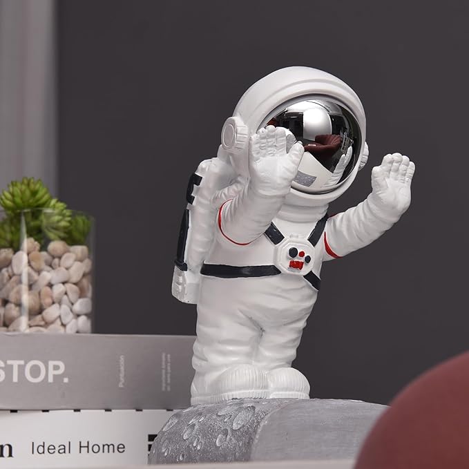 Book End Holder, Astronaut Bookends Outer Space Themed Astronaut Figurine Decorative Book Stoppers to Hold Books Heavy Duty Bookshelf Ends for Kids Rooms Space Decor Bookends (A-Silver Color)