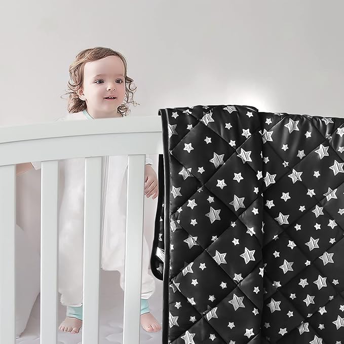 Baby Blanket for Boys and Girls, Soft Cozy Toddler Comforter Quilted with Black Star Print, Ultra Soft and Comfortable Down Alternative Crib Comforter, 39x47 Inches