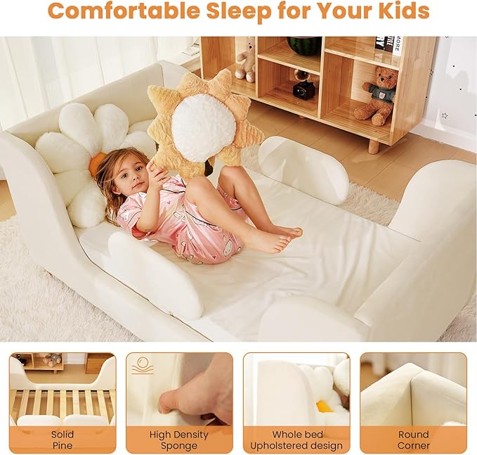Toddler Bed, Whole Soft Padded Toddlers Floor Bed Frame, Kids Beds with Extra Safety Broad, Toddler Beds for Girls Boys Children - Standard Crib Size (Mattress NOT Included)