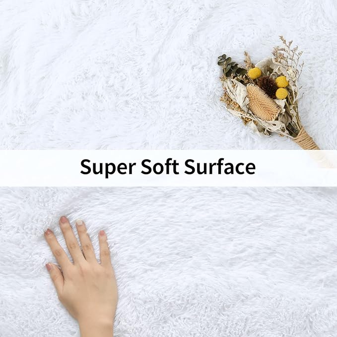 Merelax Modern Soft Fluffy Large Shaggy Rug for Bedroom Livingroom Dorm Kids Room Indoor Home Decorative, Non-Slip Plush Furry Fur Area Rugs Comfy Nursery Accent Floor Carpet 4'x6' White