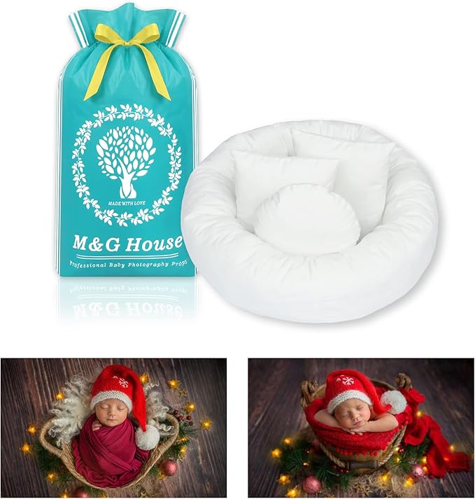 4PC Newborn Photo Props Baby Photography Basket Pictures Infant Posing Props, 1 Photo Donut, 3 Posing Pillows(Fits 0-3 Month)