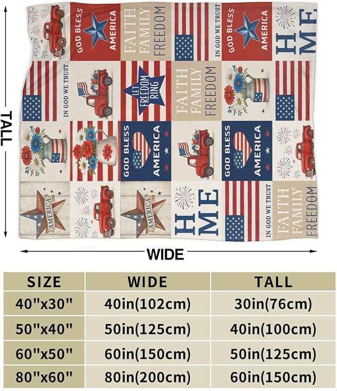 American Flag Blanket Patriotic Throw Blanket National Flag Soft Cozy Fleece Fuzzy Stuffed Plush Flannel Gifts for Girls Women Boys Kids Adults 40''x50''
