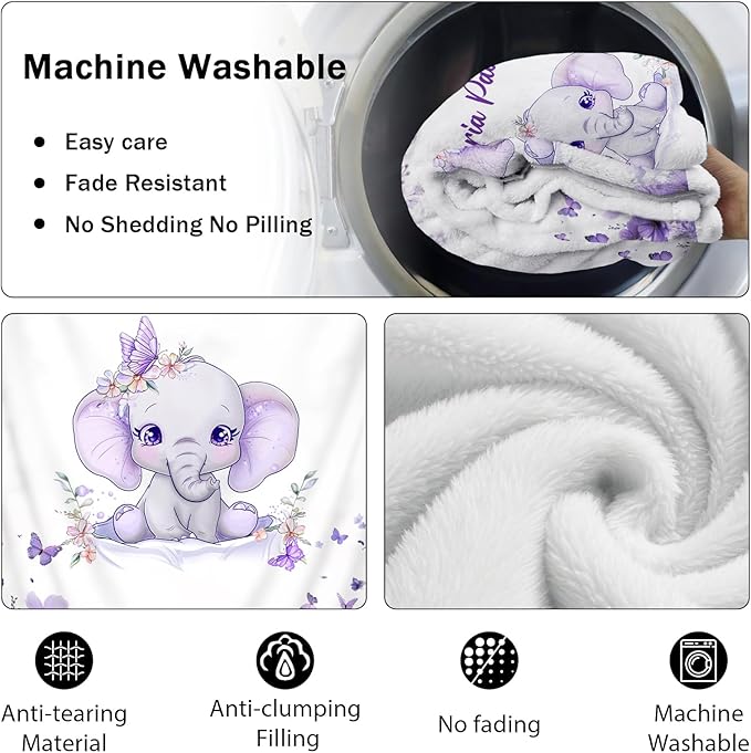 Personalized Baby Blanket with Name, Custom Baby Blanket for Kids Soft Flanne Blankets in Easter Personalized Baby Gifts for Infant Newborn Shower (Purple)
