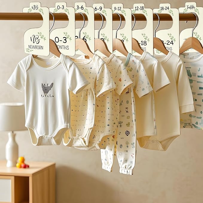 Baby Closet Dividers for Clothes Organizer, Set of 8 Wooden Baby Clothes Size Hanger Organizer, Nursery Closet Organizer from Newborn to 24 Months for Nursery Decor