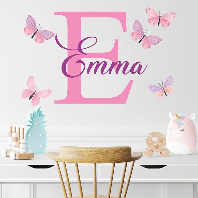 Personalized Butterfly Name Decal – Custom Removable Vinyl Wall Sticker for Girls Room, Nursery, or Bedroom – WM532