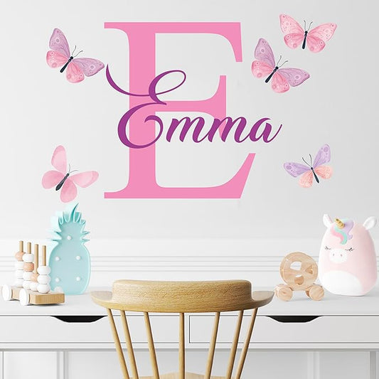 Personalized Butterfly Name Decal – Custom Removable Vinyl Wall Sticker for Girls Room, Nursery, or Bedroom – WM532