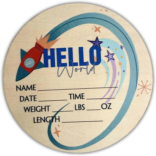 Hello World Newborn Sign 6" - Baby Announcement Sign for Hospital - Welcome Baby Sign - Announcement Board for New Baby - Birth Announcement Sign - Newborn Name Sign - Perfect for Baby Arrival (space 4)