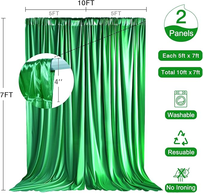 10x10ft Cristmas Green Curtains Wedding Backdrop Wrinkle Free Cristmas Green Photo Curtains Backdrop Drapes for Party Birthday Baby Shower Photography YUNBSDJ161