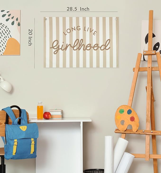 Girls Room Decor Long Live Girlhood Canvas Banner Rectangular Flag Vintage Banner for Nursery Playroom Wall Decor for Kids Bedroom Dorm Toddler Decorations Trendy Room Decor Baithday Christmas Gift