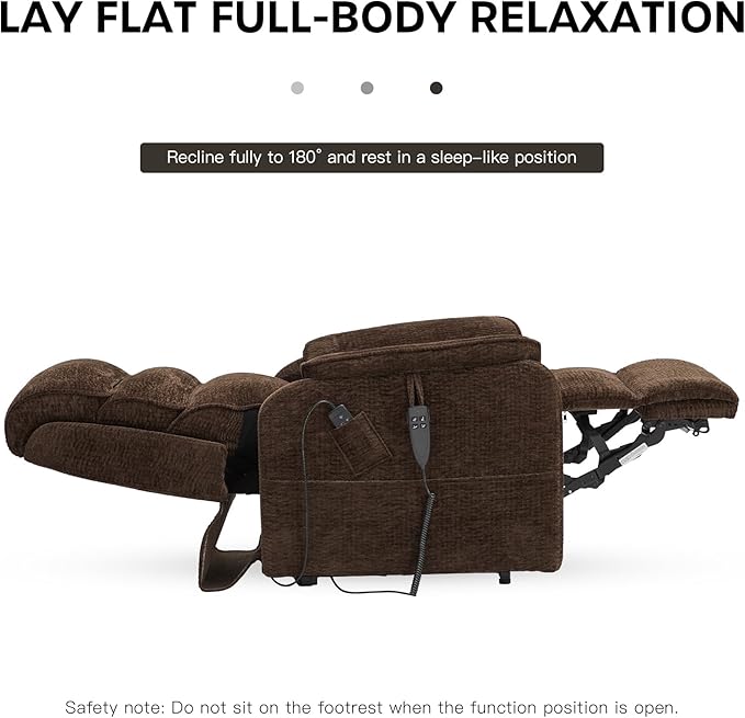 DYNOX 350 LBS Power Lift Recliner Chair for Elderly, Medium Size Dual Motor Lay Flat Infinite Positions Recliner with Heat & Massage(9188,Chenille,Brown)