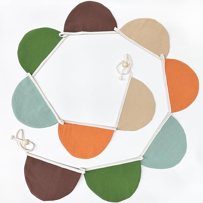 2 Sets of Orange Green Brown Half Round Banner 20Pcs Nursery Garland Flags Fabric Semicircle treamers for Baby's Room Decor Kids Camping Jungle Safari Animal Birthday Baby Shower Party Decorations