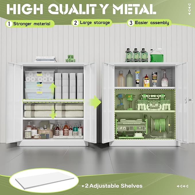 Crownland 36" Metal Storage Cabinet, Lockable Garage Storage Cabinets, Office File Cabinet with Adjustable Shelves for Garage, Home Office, Classroom, Pantry, File(White-Narrow Size)